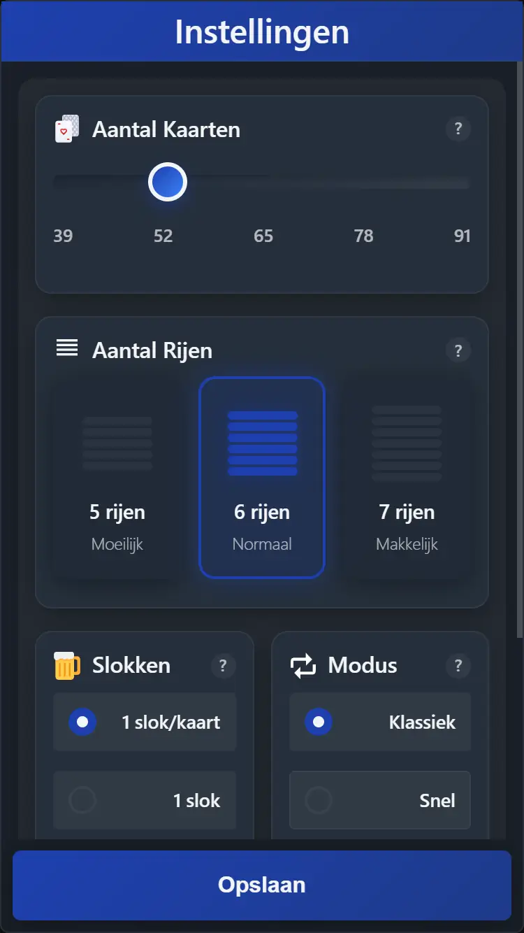 alle instellingen van het lijnen drankspel 