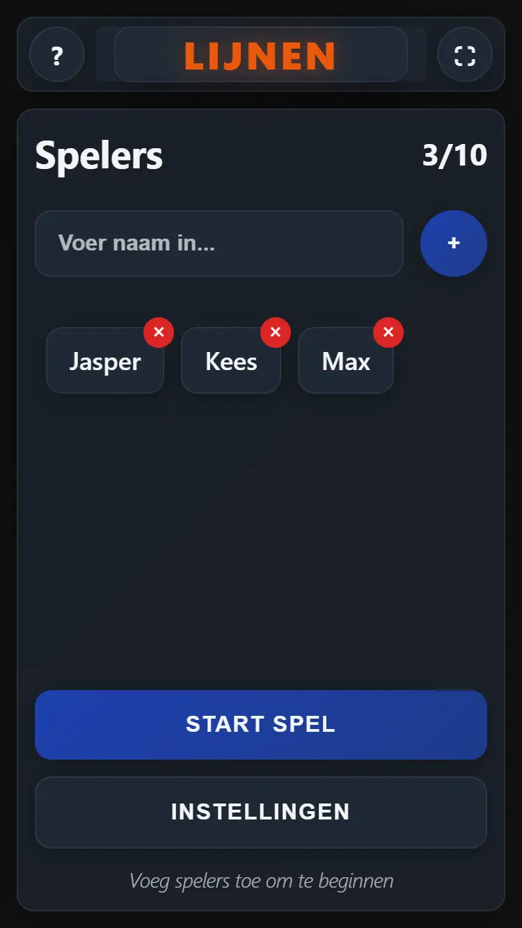 hoofdmenu partyspel met spelers